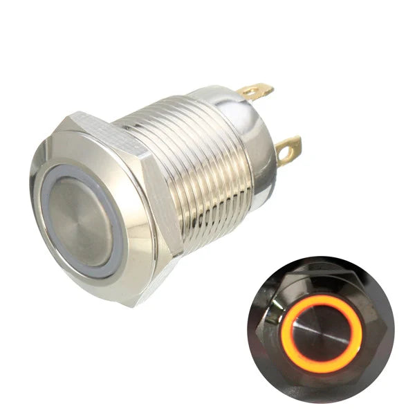 12mm 12V Ring Light Self-Lock Non-Momentary Metal Switch-Yellow Light Rated 5.00 out of 5 based on 1customer rating - Robodo