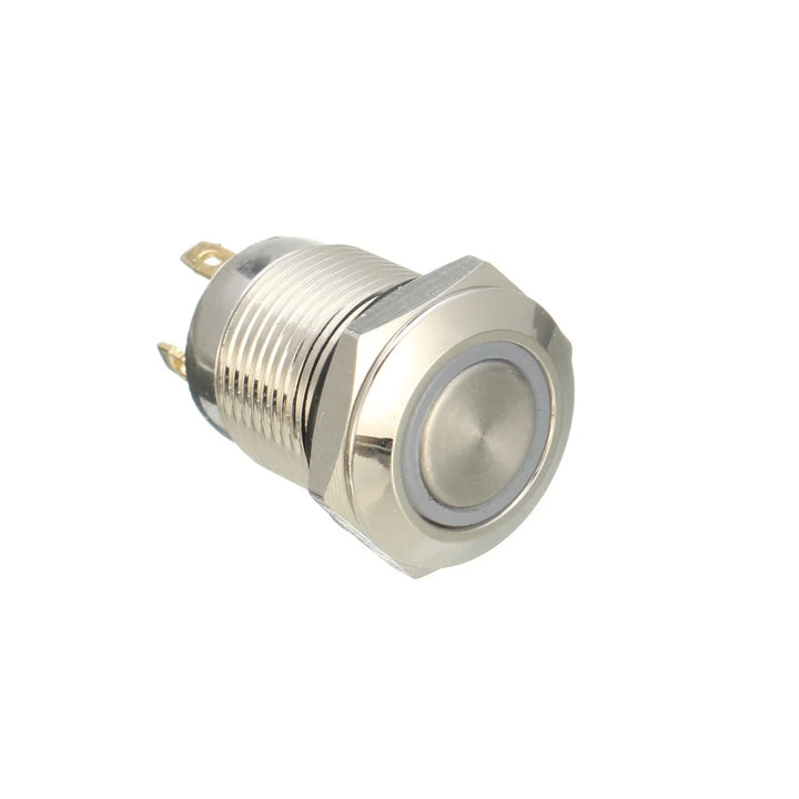 12mm 12V Ring Light Self-Lock Non-momentary Metal Push-button Switch-White Light - Robodo