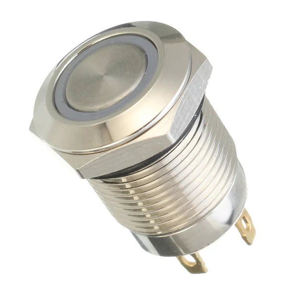 12mm 12V Ring Light Self-Lock Non-Momentary Metal Push-button Switch-Red Light - Robodo