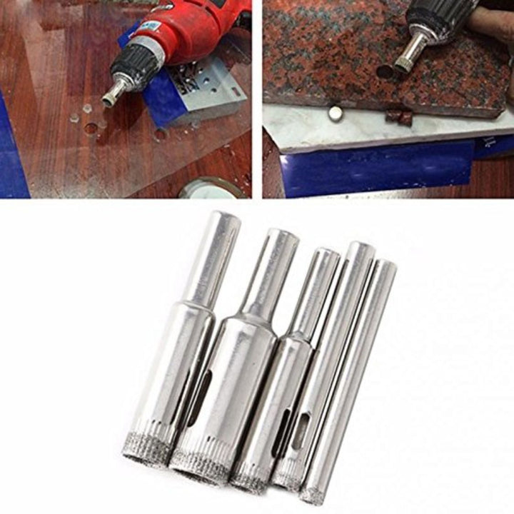 Diamond Coated Core Hole Saw Drill Bit Tools for Tiles Marble Glass (5mm 6mm 8mm 10mm 12mm) - Set of 5