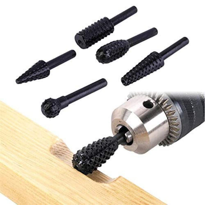 5 Pcs/Set High Speed Steel Burr Drill Bit Set Wood Carving Rasps for Dremel Shank Burs Tools Cutting Tool Black.