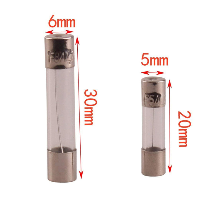 250pcs Quick Blow Glass Tube Fuse Assorted Kit 250V 1A, 2A, 3A, 5A, 6A, 7A, 8A, 10A, 15A,20A, 6x30mm, 250V 1A, 5A, 10A, 15A, 20A, 5x20mm (5x20mm and 6x30mm).