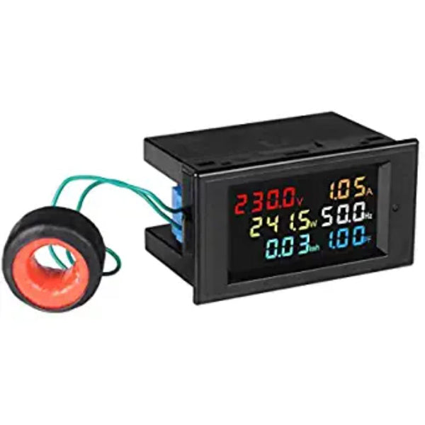 Energy Meter Digital Single phase 6 in 1, 80V-300V AC 100A Power Meter with Multi-Colour Display.