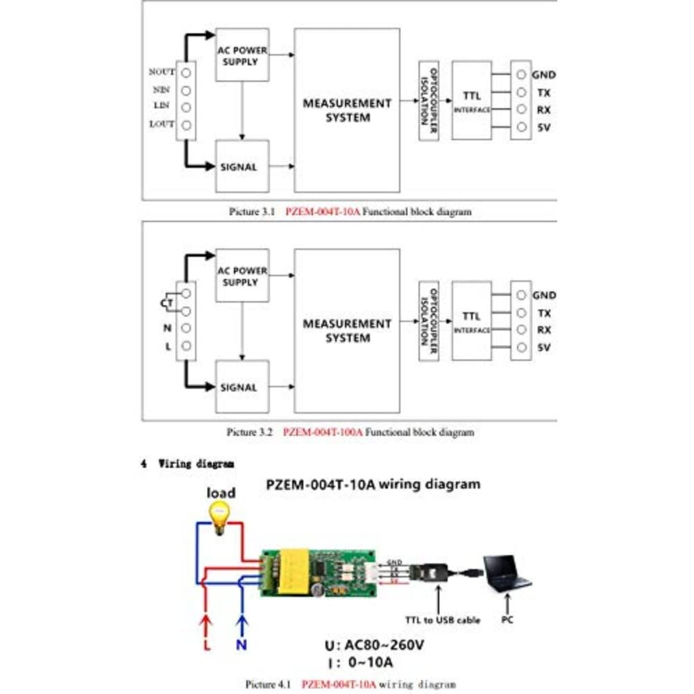 Pzm Module Pin PZEM-004T AC 80-260V 100A Mini Multifuncion power energy amp voltage ...
