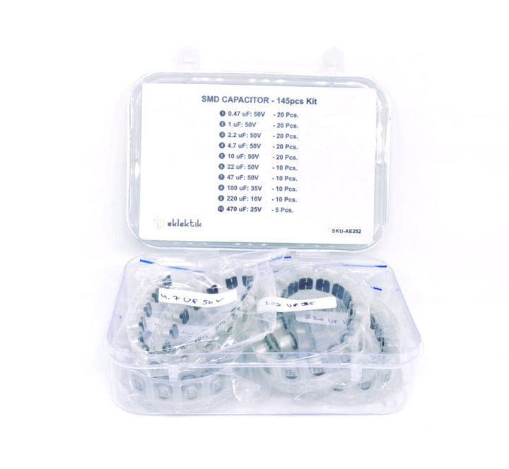 Eklektik 145 Pcs SMD Capacitors Assorted Box Kit, 10 Values 0.47uF ~ 470uF SMD Electrolytic Capacitors Assortment Kit.