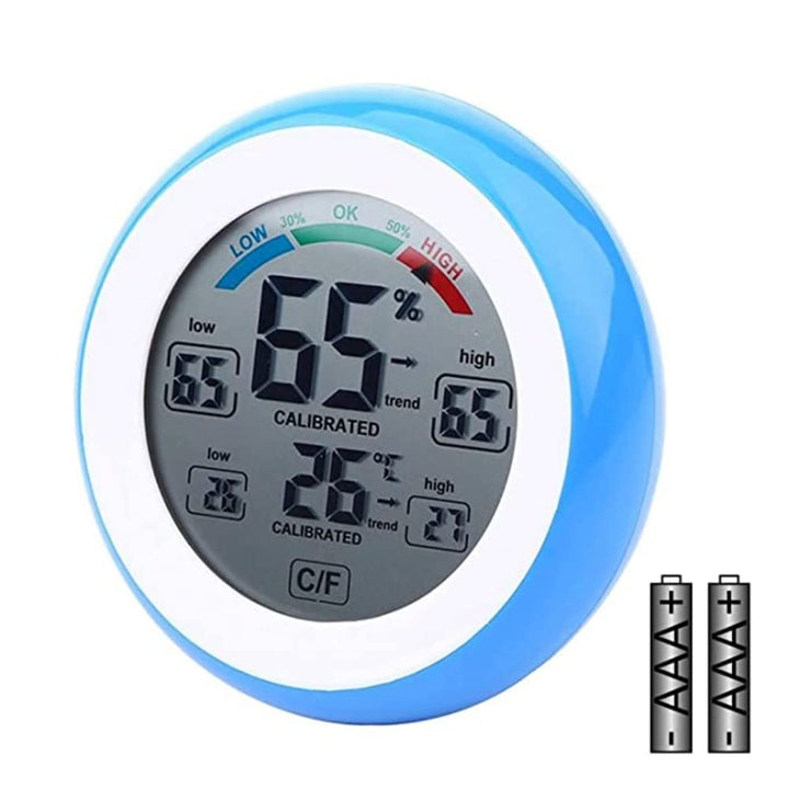 Digital Weather Station, Thermometer Hygrometer for Indoor Temperature and Humidity Monitoring with Touch Display and 2xAAA Battery.