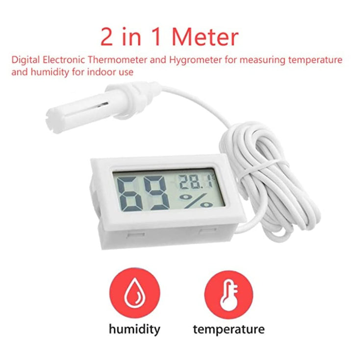 Digital Thermometer Hygrometer Temperature Sensor Humidity Meter With Probe (White) LR44 Battery included.