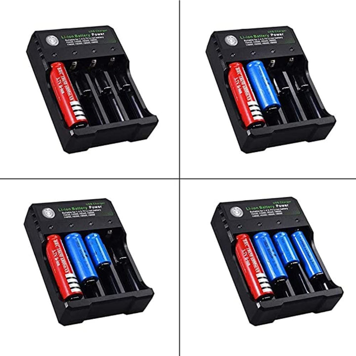 18650 Battery Charger 4 Bay Fast Charge, for 3.7V Li-ion TR IMR 10440 14500 16650 14650 18350 18500 16340(RCR123) Batteries, USB Intelligent Universal Rechargeable Battery Charger.