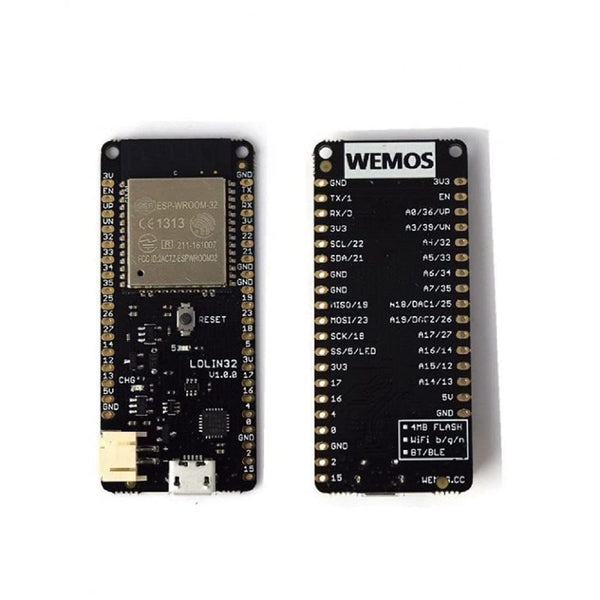 WeMos LOLIN32 V1.0.0 based on ESP32 Rev1 Wifi Bluetooth Board.