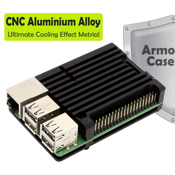 Eklektik Aluminium Alloy Cooling Heatsink Armor Metal Case for Raspberry Pi 4 Model/Pi 4B.