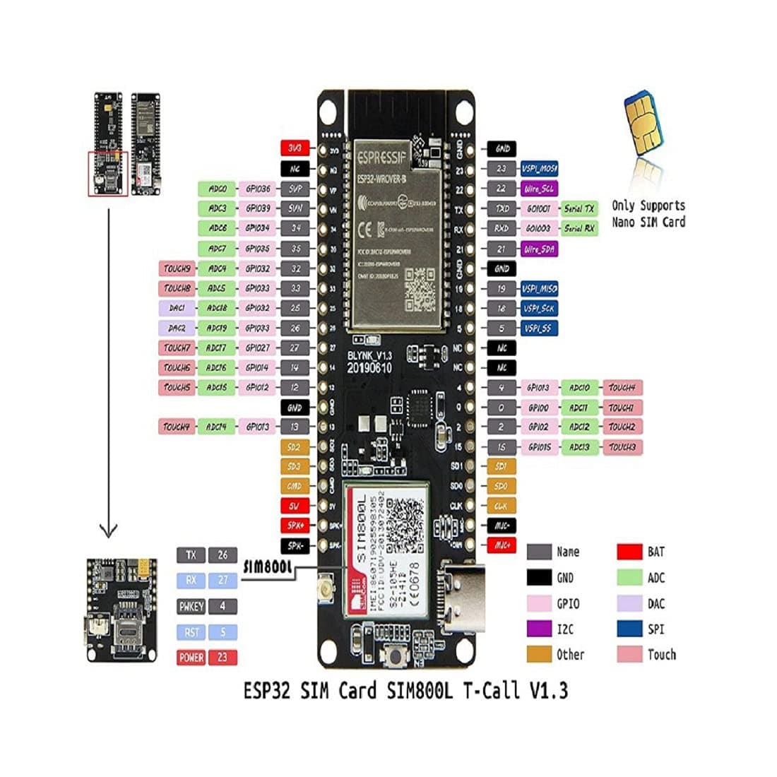 SIM800L ESP32 Wireless Communication Module | TTGO T-Call V1.3 SIM800L ...