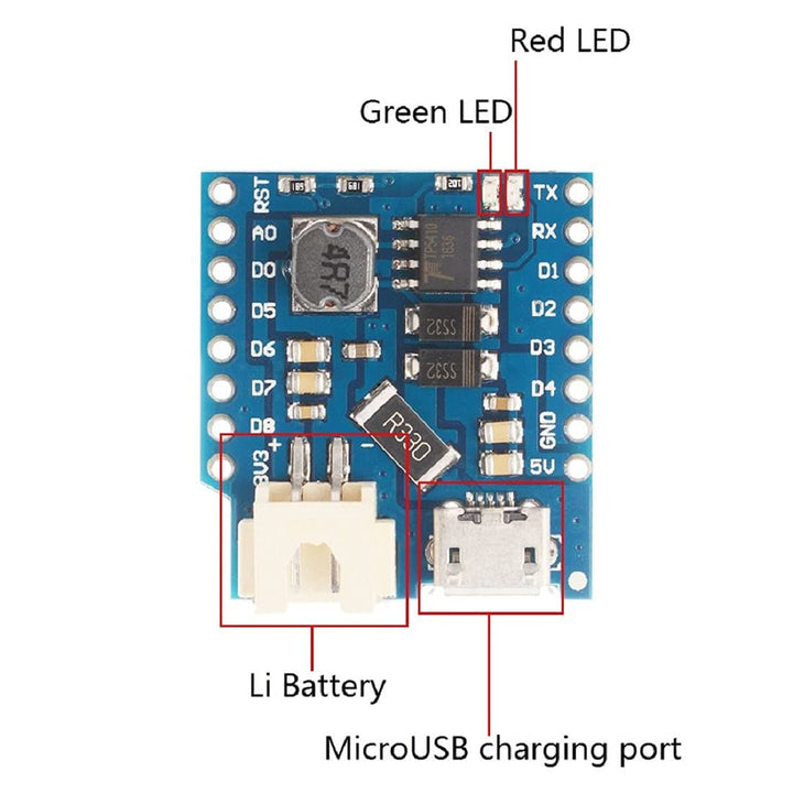 WeMos D1 Lithium Battery Charger Board with Mini USB.