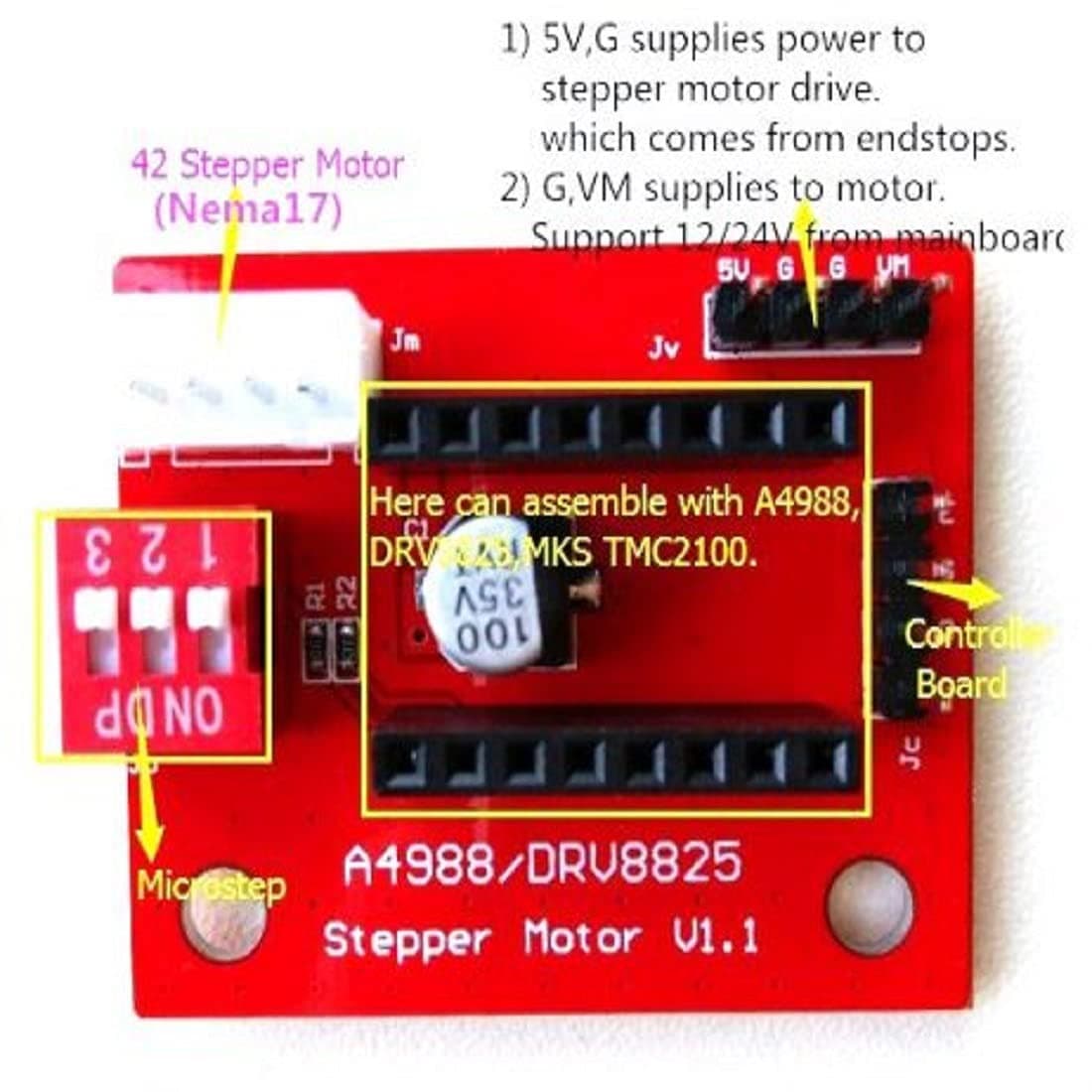Motor Driver Red A4988 Stepper Motor Driver Controller Board | Robodo
