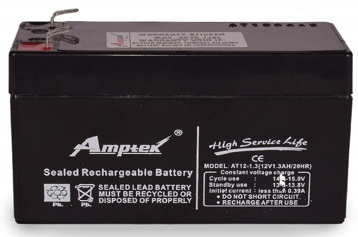 Amptek 12 Volt 1.3 Ah Sealed Lead Acid SMF Vrla Rechargeble Battery for robotics.