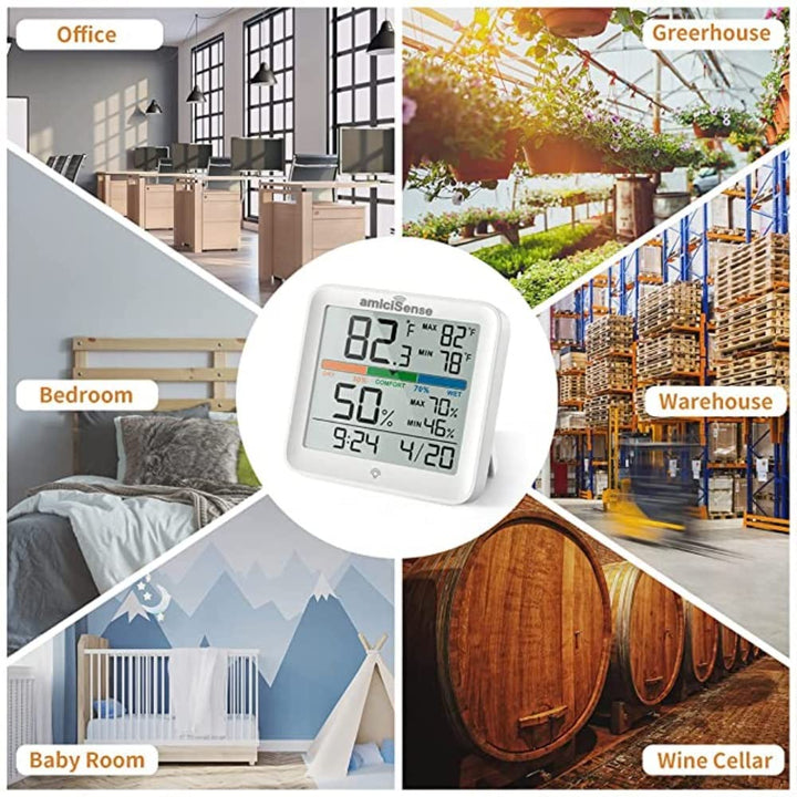 Digital Hygrometer Thermometer, AS-55 Temperature and Humidity Monitoring Weather Station with Clock and 2xAAA Battery.