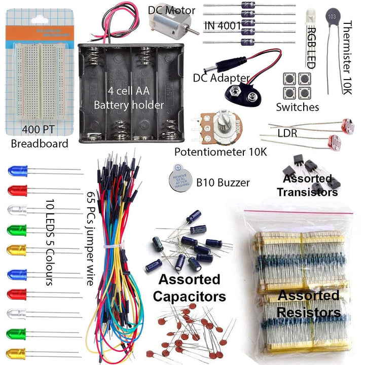 Robodo Electronics Project Starter Kit Breadboard ,leds, jumper Wire, Ldr , 9v battery connector , Components kit.
