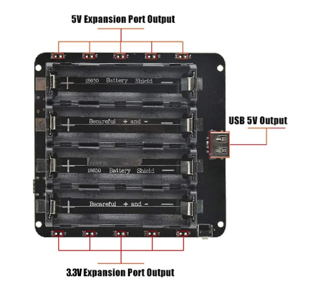 4 Holders 18650 Lithium Battery V9 Shield Micro USB Type-C 5V/3A 3.3V ...