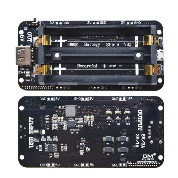 4 Holders 18650 Lithium Battery V9 Shield Micro USB Type-C 5V/3A 3.3V/1A Power Bank Battery Charging Module for ESP32 (1 switch).