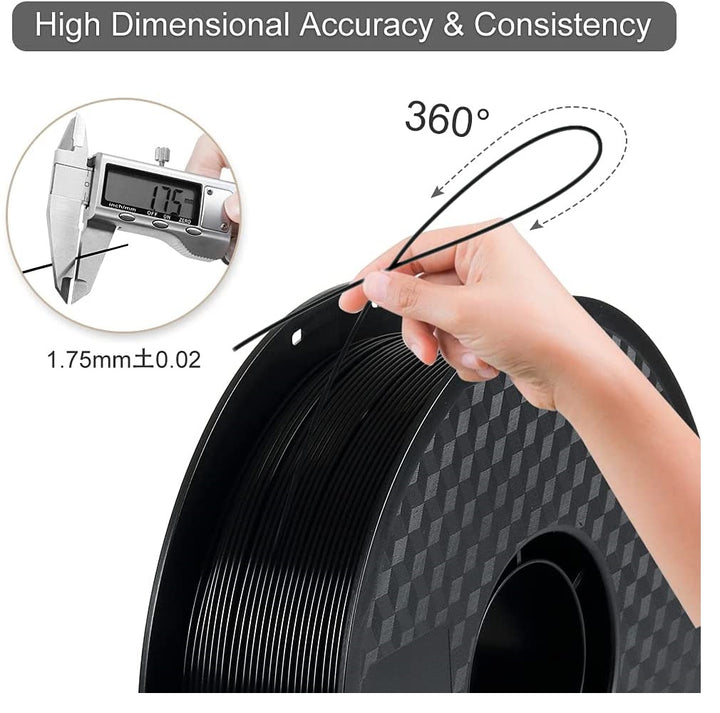 Black PLA Plus 3D Printer Filament 1.75mm, 3D Printing Filaments 1 kg Spool, Dimensional Accuracy +/- 0.02 mm.