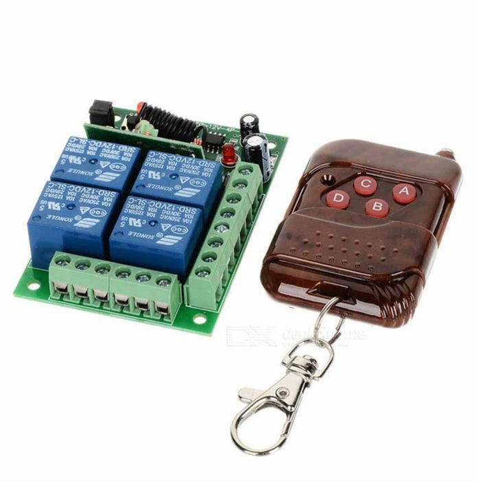 Wireless Relay 12V 4 Channel with RF Keychain Remote.