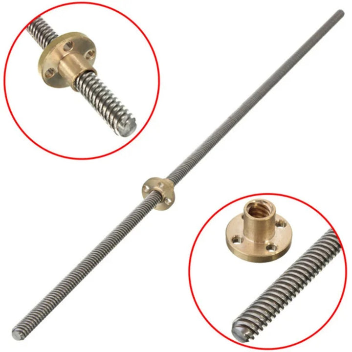 600mm Trapezoidal 4 Start Lead Screw 8mm Thread 2mm Pitch Lead Screw with Copper Nut.