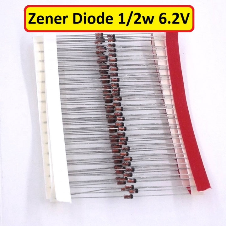 6.2V 1/2Watt Zener Diode 0.5W 1/2W 6.2V 1N5234 Through Hole Voltage Regulator Zener Diodes DO-35 DIP Values Assortment Kit For Electronics Circuitry & Parts DIY (50 pcs).