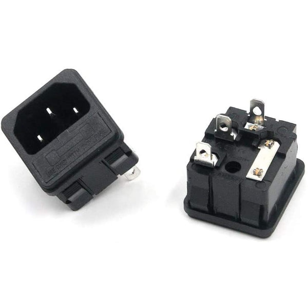 AC-02 250V 10A IEC320 C14 Male Power Inlet Socket, 3 Terminal, Square Socket, with Fuse Holder and 6 Wires, Black.