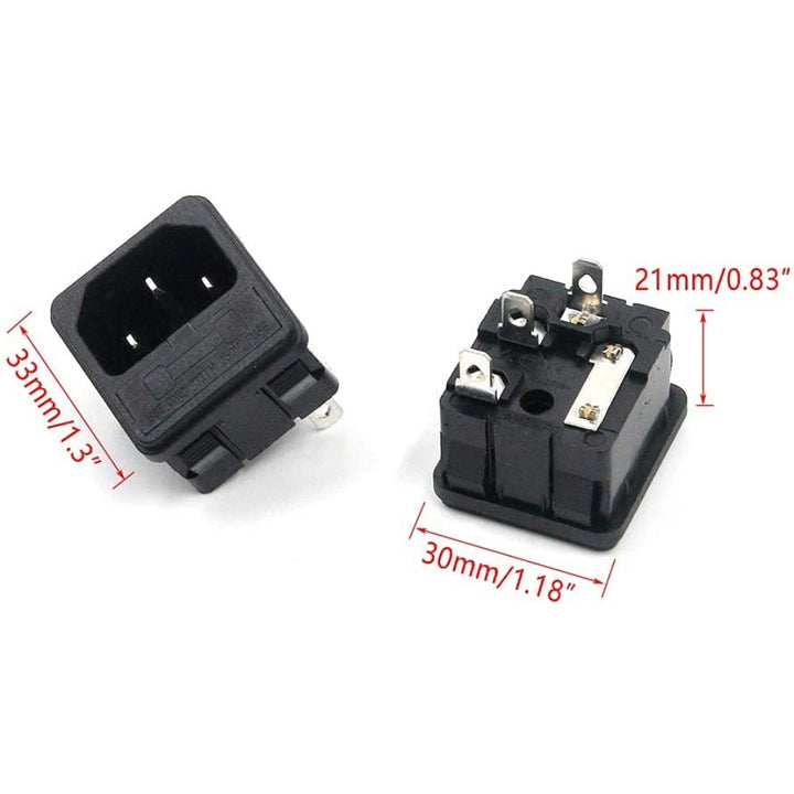 AC-02 250V 10A IEC320 C14 Male Power Inlet Socket, 3 Terminal, Square Socket, with Fuse Holder and 6 Wires, Black.