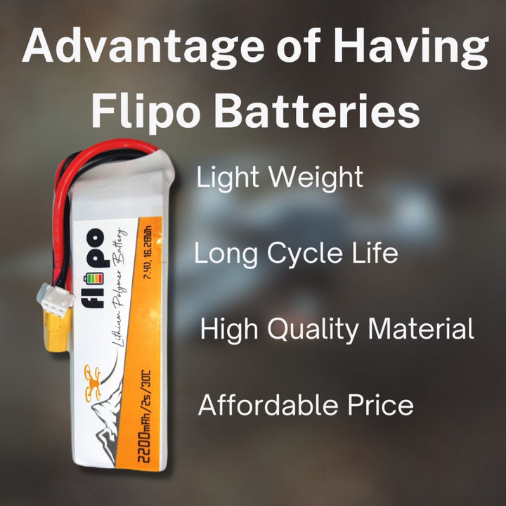 Flipo 2200mAh 2S 30C/60C (7.4V) Lithium Polymer Battery Pack LIPO.