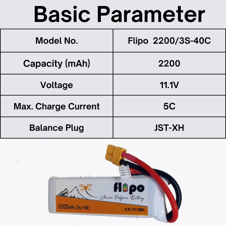 Flipo 2200mAh 3S 40C/80C (11.1V) Lithium Polymer Battery Pack LIPO.