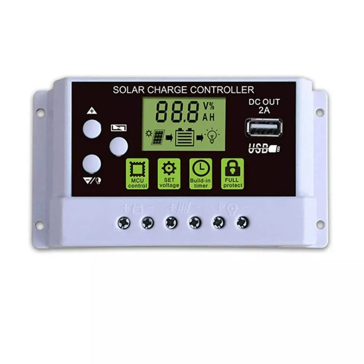 Solar Charge Controller, Intelligent Lithium Battery Regulator for Solar Panel LCD Display with USB Port 12V/24V (10A).