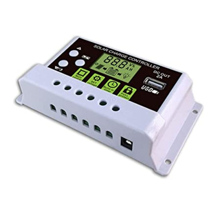 Solar Charge Controller, Intelligent Lithium Battery Regulator for Solar Panel LCD Display with USB Port 12V/24V (20A).