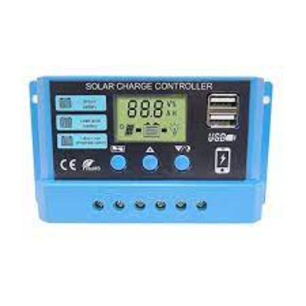 Solar Charge Controller, Intelligent Lithium Battery Regulator for Solar Panel LCD Display with USB Port 12V/24V (30A).