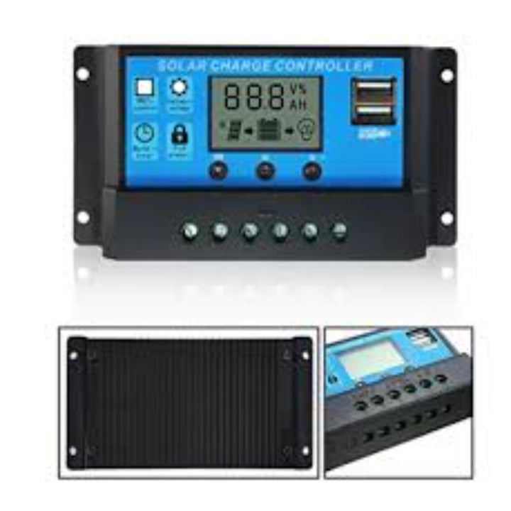 Solar Charge Controller, Intelligent Lithium Battery Regulator for Solar Panel LCD Display with USB Port 12V/24V (30A).