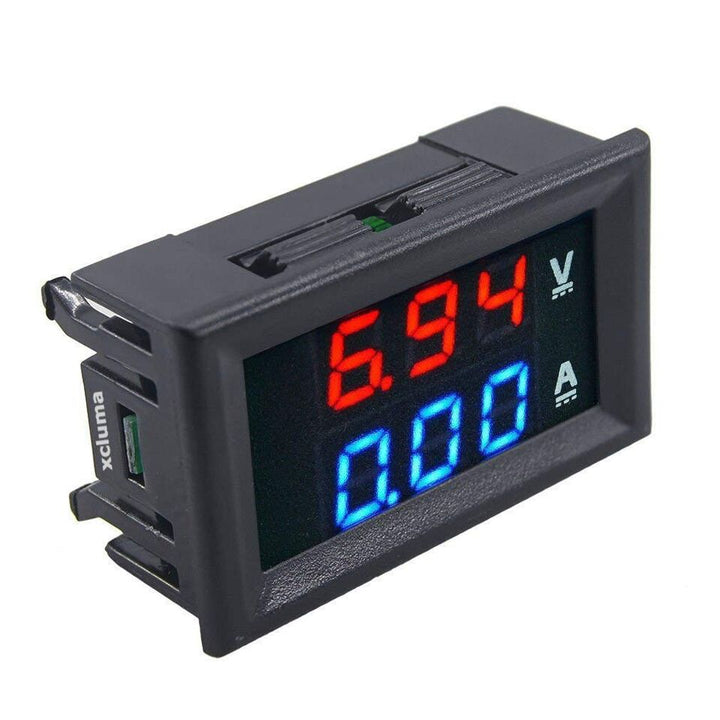Digital Voltmeter Ammeter DC 0-100V 10A Dual LED Monitor Panel, Red and Blue