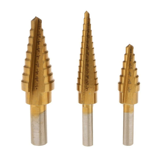 3 Pieces Hss Steel Step Cone Drill Titanium Bit Set Hole Cutter Triangular Shank