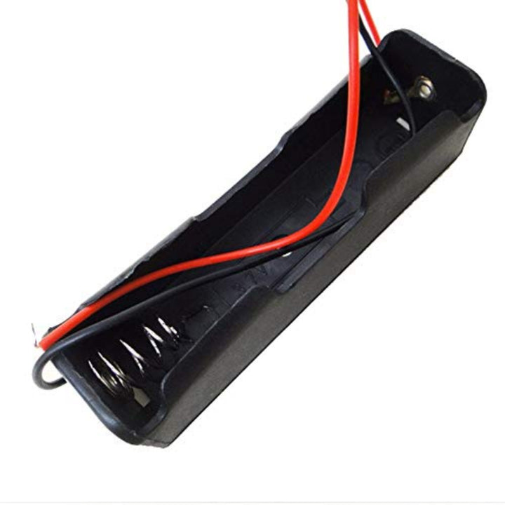 18650 Single Cell Lithium Battery Holder - for 3.7V li-ion Plastic case with Lead Wire Hard pin Spring Retention - Black (10 pcs).