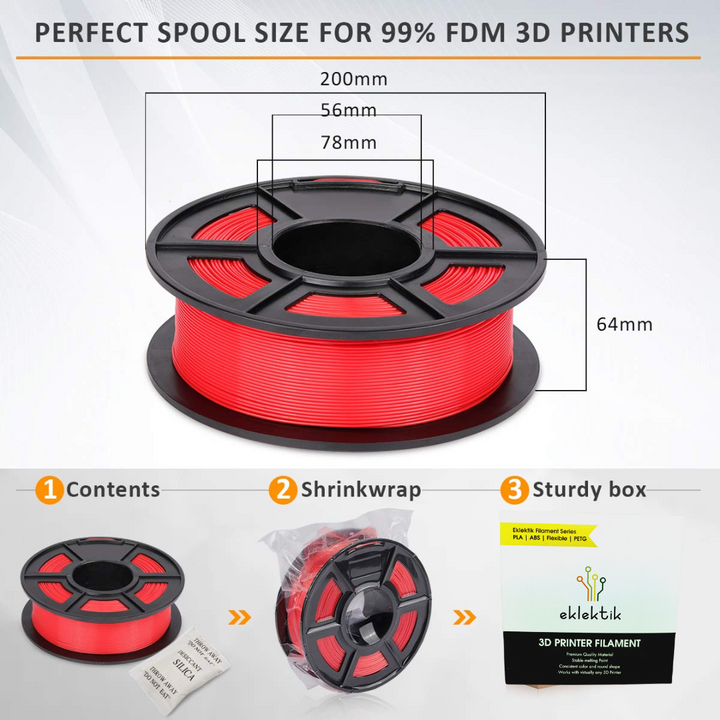 PLA Red Filament 1.75mm for 3D Printer, Dimensional Accuracy +/- 0.03mm (Red, 1 kg).