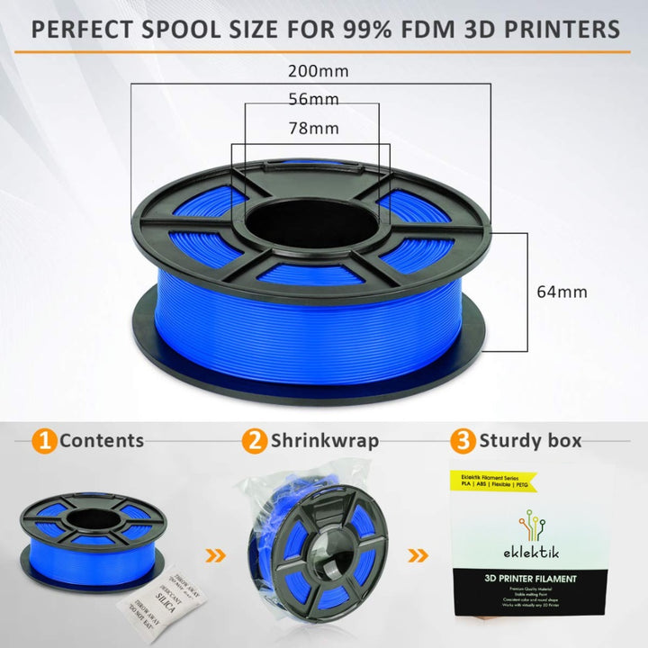 PLA Blue Filament 1.75mm for 3D Printer, Dimensional Accuracy +/- 0.03mm (Blue, 1 kg).