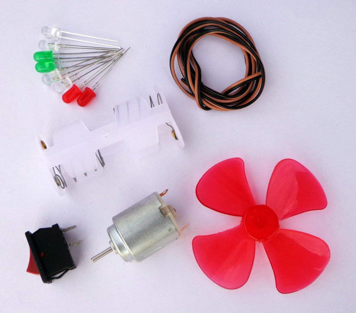 Basic Motor Hobby Kit Ii 13 Items In 1 Kit (Hobby Dc Motor + Battery Holder + Switch + 8 Leds + Propeller + Wire) With User Manual